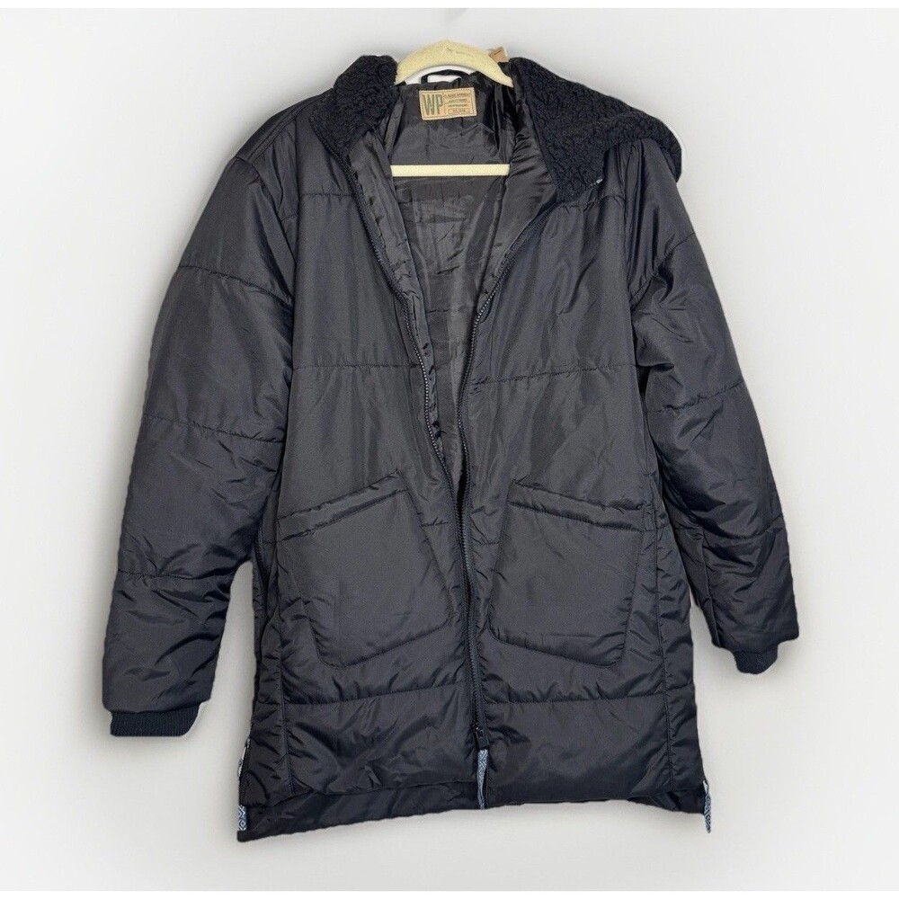 WP Classic Garment Black Hooded Long Puffer Jacket Women’s Size M Zip Winter